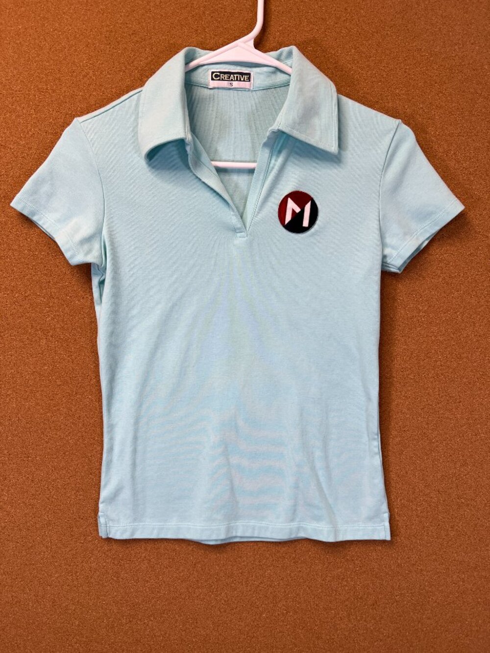 Women Top Polo Shirt Aqua Small Short Sleeve V-Neck